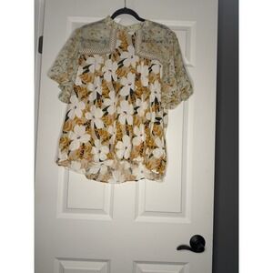 JODIFL Floral Mixed-Print Blouse in White and Mustard